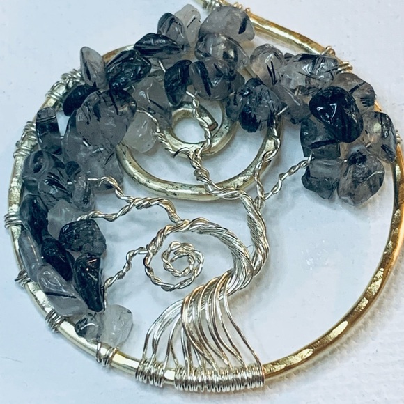 Handmade Gold Tree of Life with gemstones Necklace - Picture 3 of 5